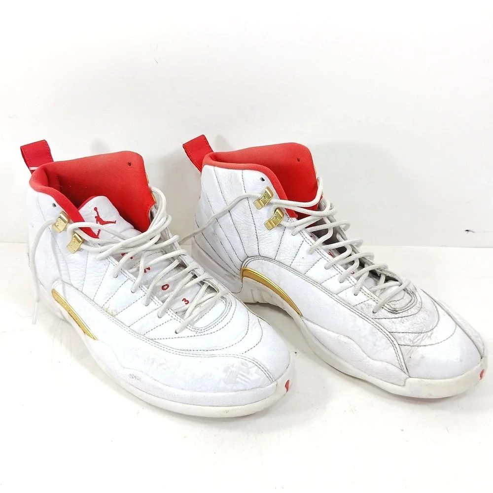 Air Jordan 12 Retro FIBA White University Red Gold 130690-107 Mens 11.5